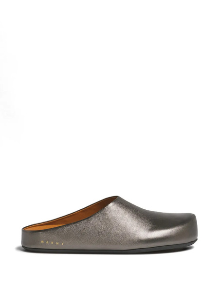  Marni Metallic Logo Print Sabots - Grey 