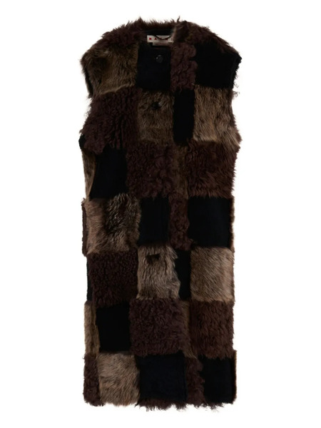  Marni Patchwork Faux Fur Gilet - Brown 