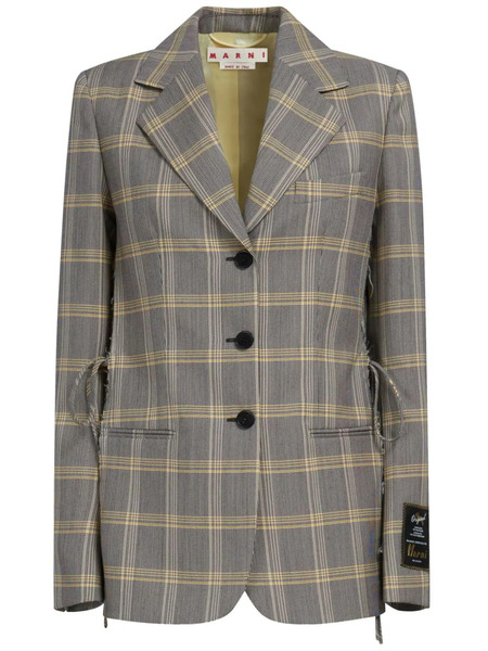  Marni Plaid-check Single-breasted Ripped Blazer - Grey 