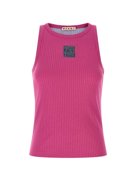  Marni Ribbed Logo Patch Tank Top - Pink 