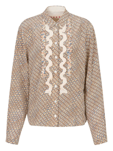  Marni Ruffled Printed Shirt - Brown 