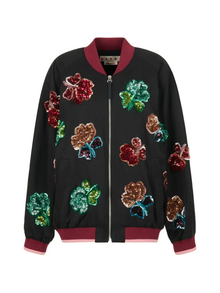  Marni Sequin Flower Bomber Jacket - Black 