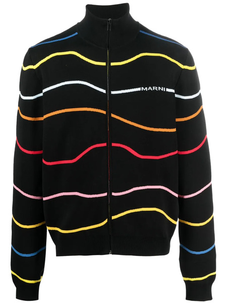  Marni Stripe-pattern Cotton Cardigan - Black 