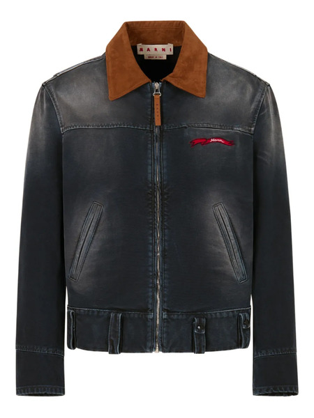  Marni Suede-collar Denim Jacket - Blue 