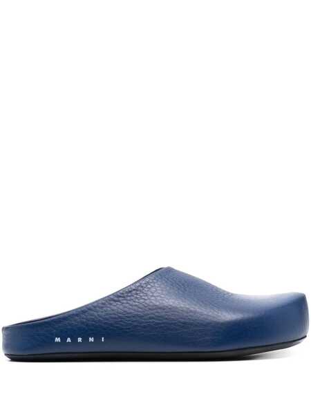  Marni Textured-leather Slippers - Blue 
