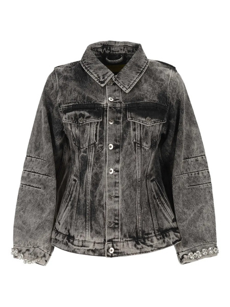  Marques'almeida Crystal-embellished Denim Jacket - Grey 