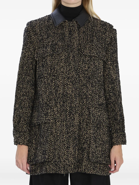  Max Mara Angio Herringbone Leather-collar Jacket - Brown 