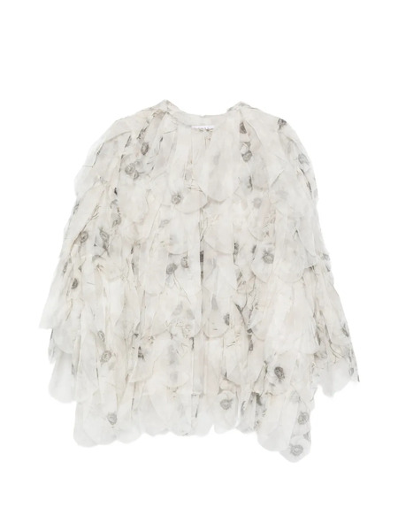  Max Mara Chiffon Floral Ruffled Jacket - White 