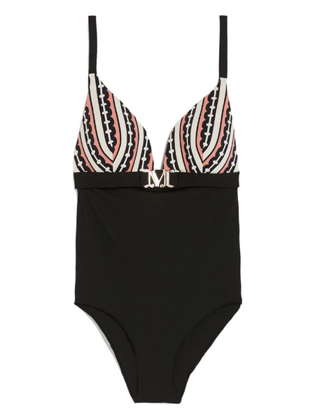  Max Mara Crystal Monogram-print Swimsuit - Black 