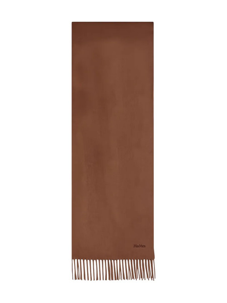  Max Mara Embroidered-logo Fringed-edges Scarf - Brown 