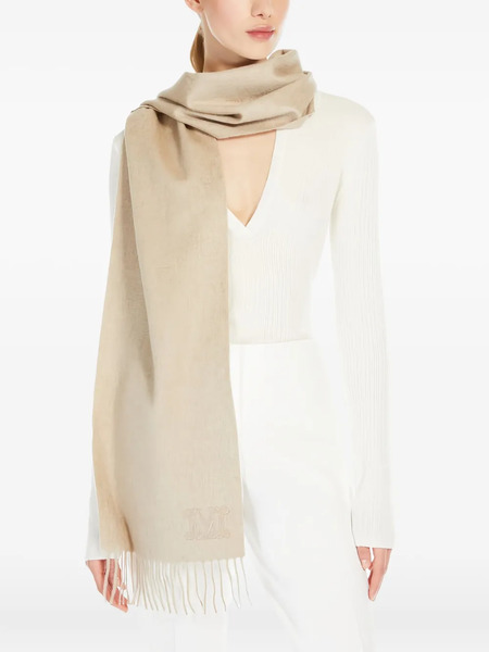  Max Mara Embroidered-logo Fringed Scarf - Neutrals 