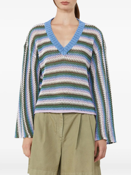  Max Mara Epica Striped V-neck Sweater - Blue 