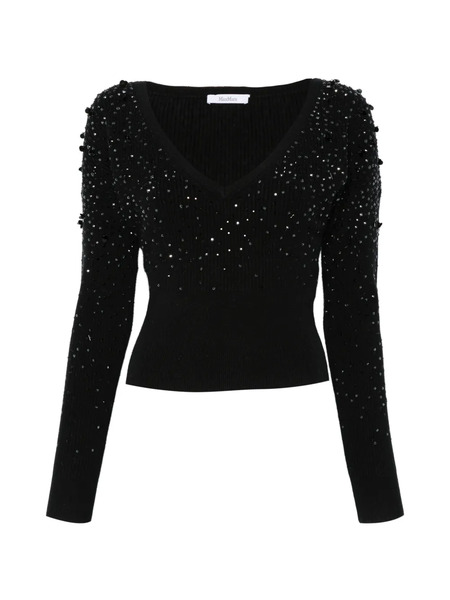  Max Mara Gang Beaded V-neck Sweater - Black 