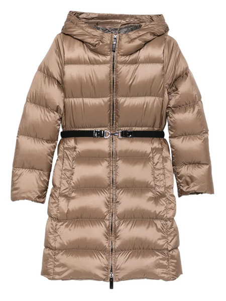  Max Mara Hooded Belted Puffer Jacket - Brown 
