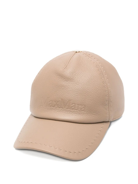  Max Mara Leather Debossed-logo Cap - Neutrals 