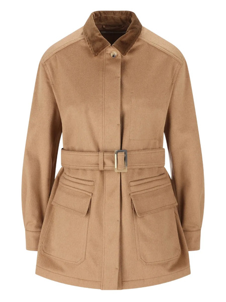  Max Mara Leva Corduroy-collar Belted Jacket - Brown 