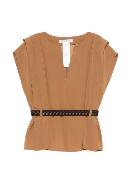  Max Mara Mxmabete Belted V-neck Top - Neutrals 