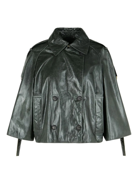  Max Mara Pointed-collar Double-breasted Leather Jacket - Grey 