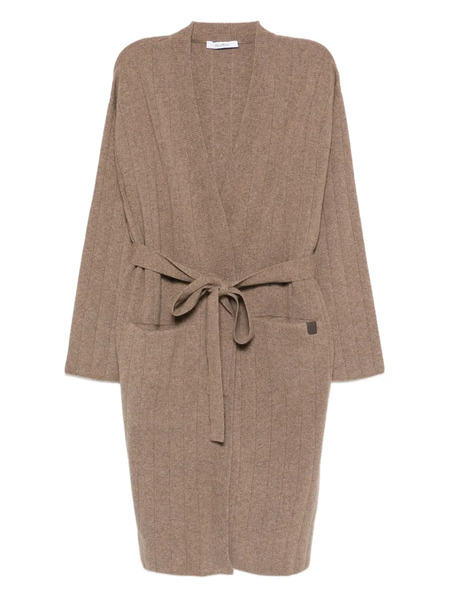 Max Mara Ribbed Belted Cardigan - Brown 