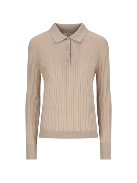  Max Mara Ribbed Collared Polo Top - Neutrals 