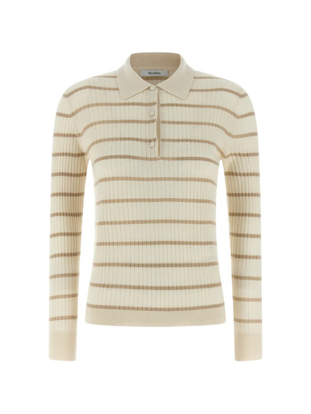  Max Mara Ribbed Striped Polo Top - Neutrals 