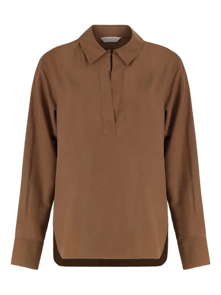  Max Mara Rounded Hem Silk Fabric Shirt - Brown 