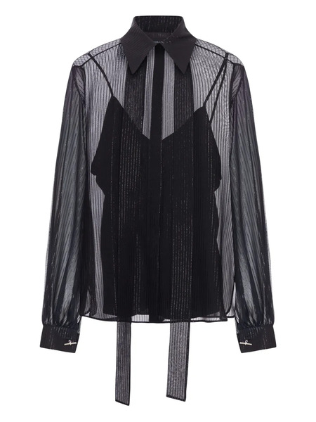  Max Mara Striped Silk Chiffon Shirt - Black 