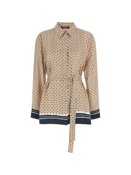  Max Mara Tenuta Print Belted Shirt - Neutrals 