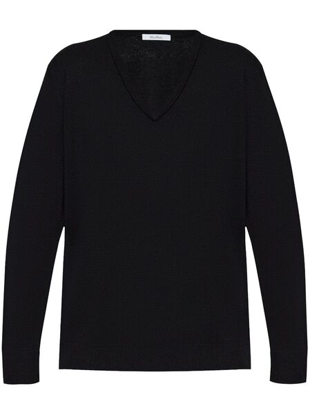  Max Mara V-neck Wool Knit Top - Black 