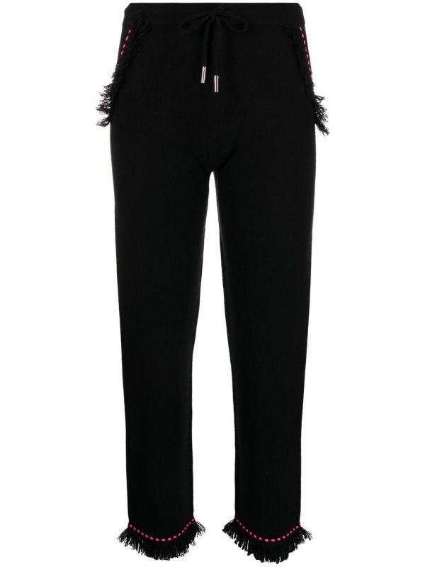  Max & Moi Frayed Contrast-stitch Trousers - Black 