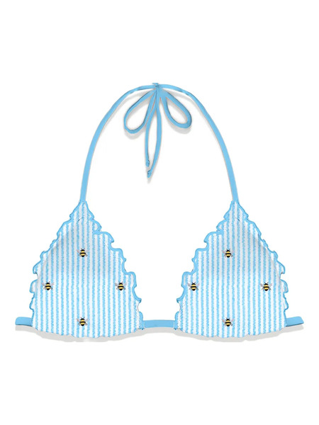  Mc2 Saint Barth Bee-print Ruffled Bikini Top - Blue 