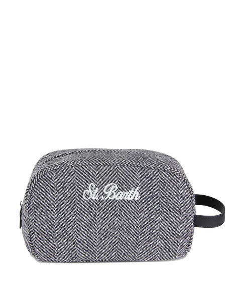  Mc2 Saint Barth Herringbone-pattern Embroidered-logo Wash Bag - Grey 
