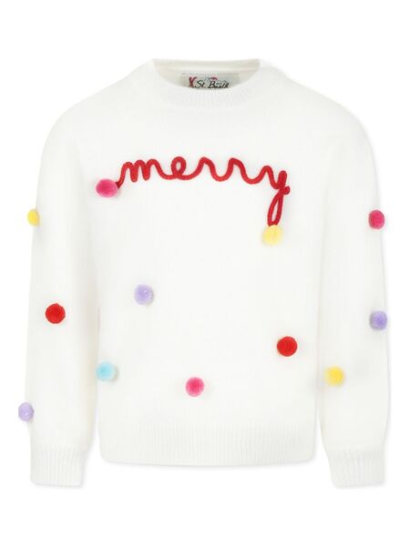  Mc2 Saint Barth Kids Pompom Sweater - White 