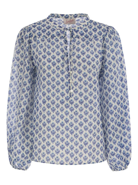  Mc2 Saint Barth Lace-fastening Floral-pattern Harper Blouse - Neutrals 