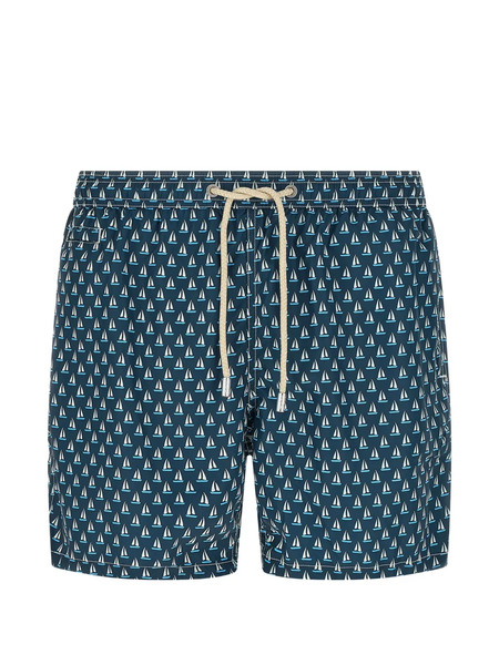  Mc2 Saint Barth Lighting Elasticated Sailboat-print Swim Shorts - Blue 