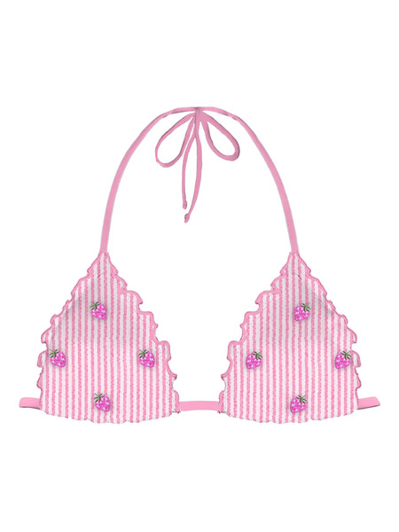  Mc2 Saint Barth Strawberry-print Ruffled Bikini Bra - Pink 