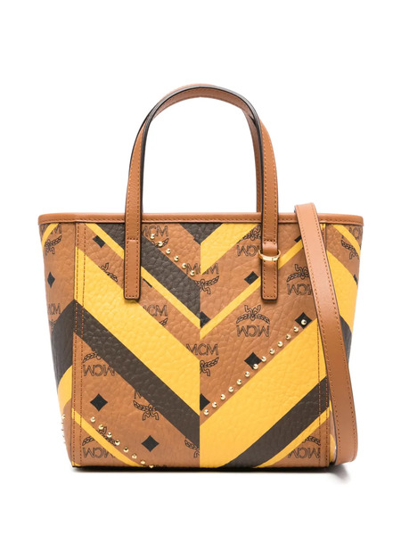  Mcm Chevron-pattern Studded Tote Bag - Brown 