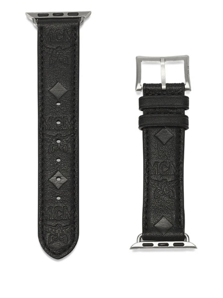  Mcm Embossed-monogram Leather Apple Watch Band - Black 