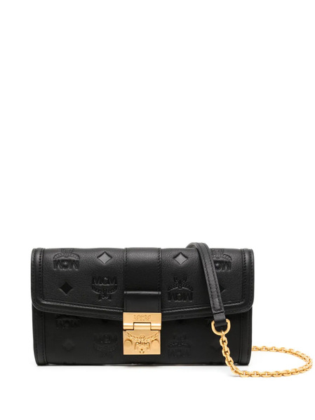  Mcm Large Tracy Embossed-monogram Chain Wallet - Black 