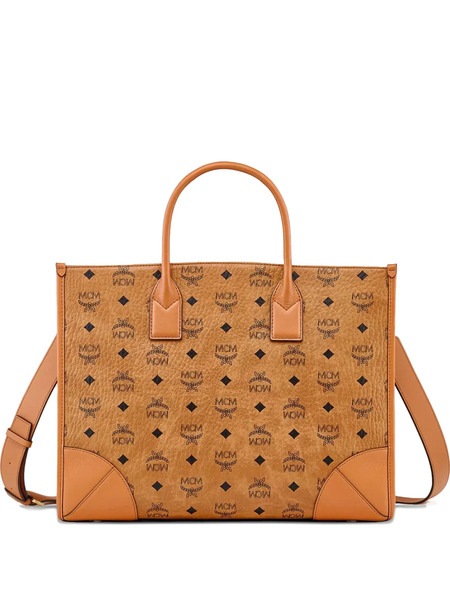  Mcm Logo Handle Tote Bag - Brown 
