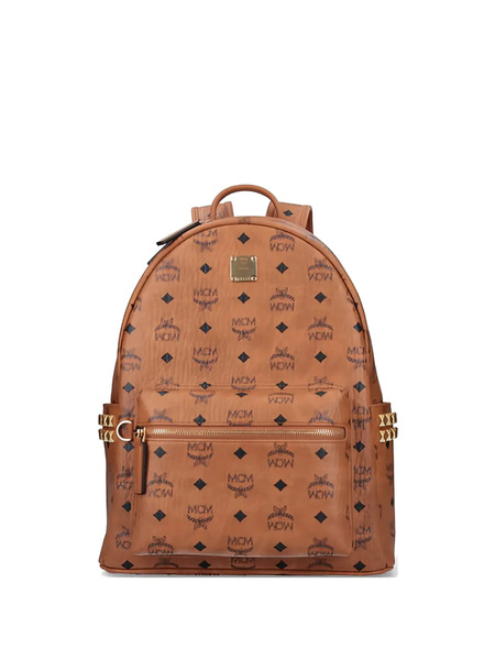  Mcm Logo Studded Backpack - Brown 