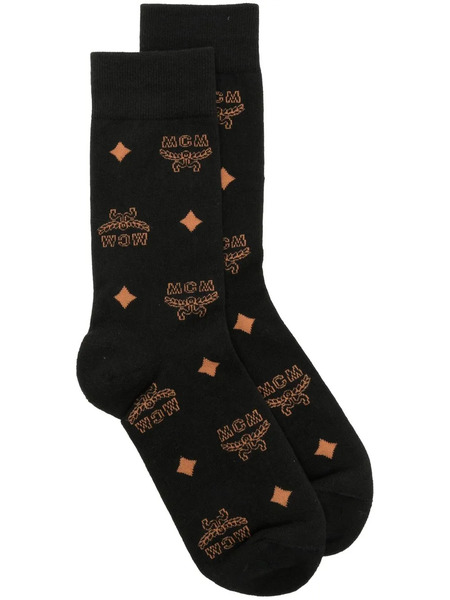  Mcm Monogram-print Knit Socks - Black 
