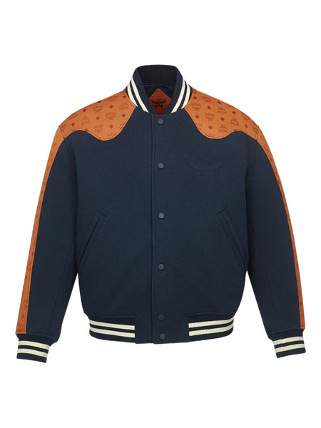  Mcm Ponte Varsity Monogram Bomber Jacket - Blue 