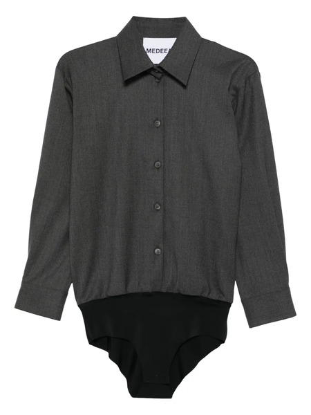  Medeea Button-front Shirt Bodysuit - Grey 
