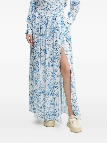  Melissa Odabash Leaf-print Side-split Midi A-line Skirt - Blue 