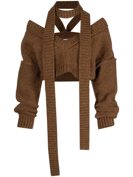  Meryll Rogge Cropped V-neck Halterneck Jumper - Brown 