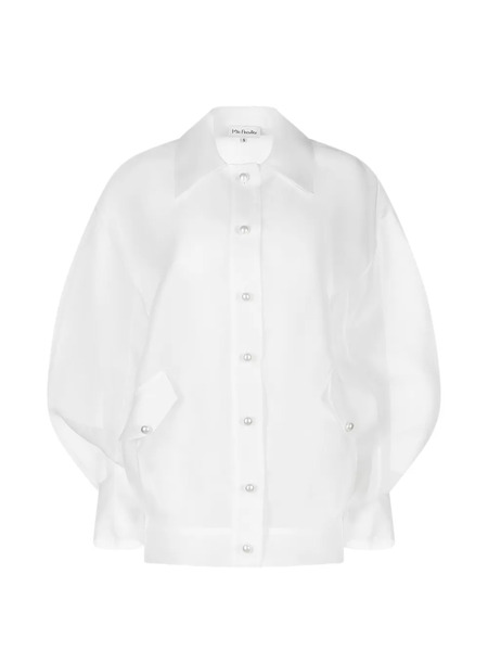  Mia Peculiar Oversized Pearl-button Bomber Jacket - White 