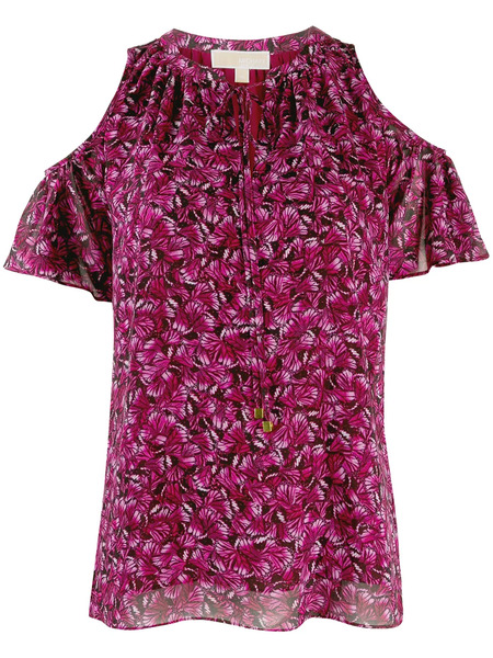  Michael Michael Kors Cold Shoulder Printed Top - Pink 
