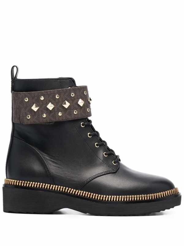  Michael Michael Kors Haskell Studded Logo Leather Boots - Black 