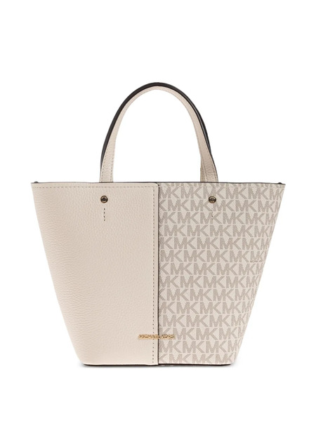  Michael Michael Kors Medium Flora Monogram Panelled Tote Bag - Neutrals 